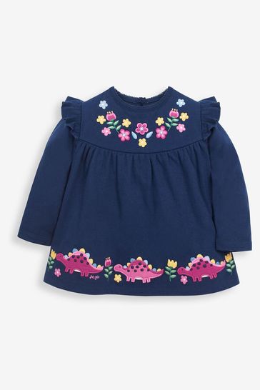 JoJo Maman Bébé Blue Pretty Dino Applique Tunic