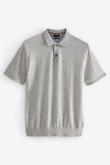 Buy Grey Regular Merino Wool Polo Jumper from Next Singapore