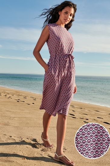 Buy Pink Short Sleeve 100 Cotton Belted T Shirt Midi Summer Dress from Next Poland