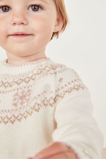 The White Company Christmas Fairisle Neutral Knitted Baby Jumper Leggings Set