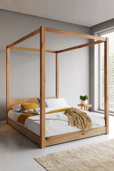 Get Laid Beds Honey Low Four Poster Square Leg Solid Wood Bed