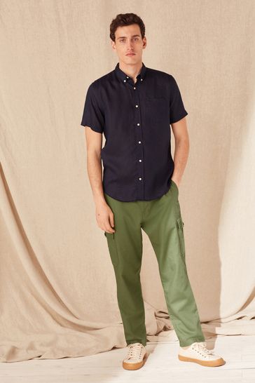 Buy Khaki Green Linen Blend Cargo Trousers from Next Ireland