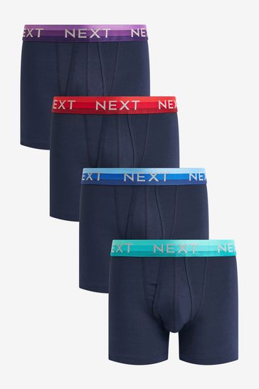 Navy Metallic Striped Waistband 4 pack A-Front Boxers