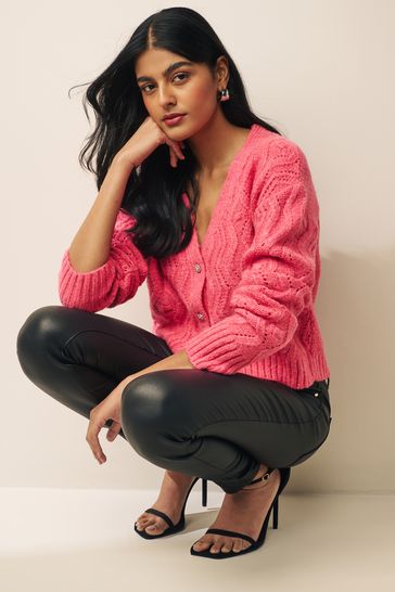 Coral Pink Gem Button Cardigan