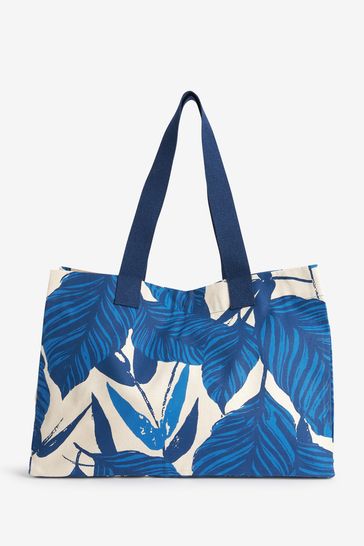 Blue/Ecru Leaf Beach Bag
