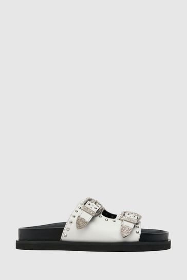 Schuh White Treasure Leather Studded Sandals