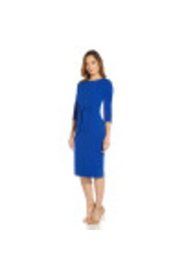 Buy Adrianna Papell Blue Knit Crepe Tie Waist Sheath Dress from