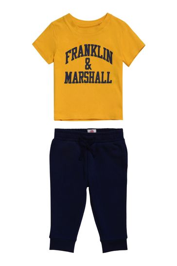 Franklin & Marshall Yellow Vintage Arch T-Shirt And Joggers Set