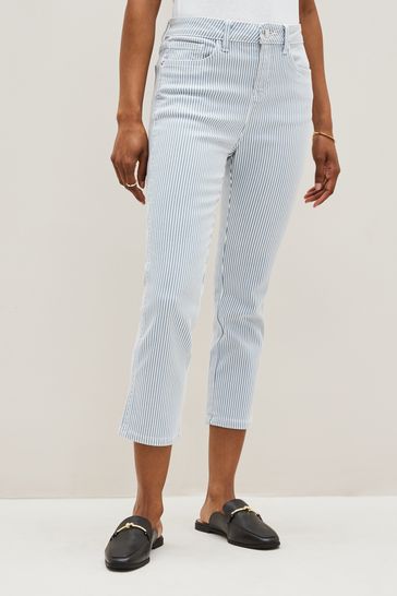 Blue Stripe Cropped Slim Jeans