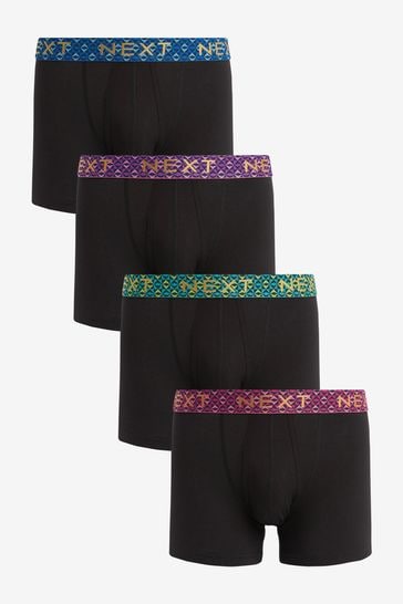 Pack de 4 calzoncillos negro metalizado con cinturilla geométrica