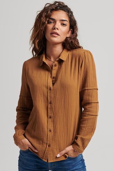 Superdry Brown Penny Collar Shirt Blouse
