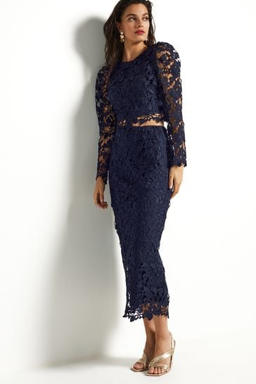 Buy Navy Blue Lace Co Ord Midi Skirt from Next Luxembourg