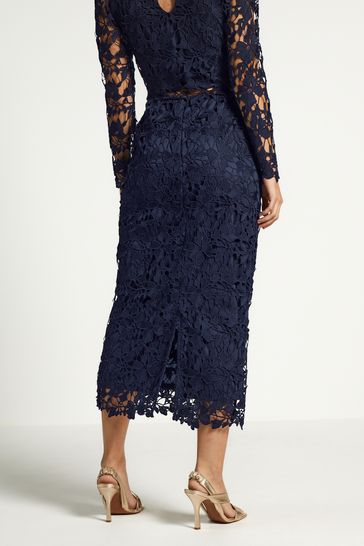 Buy Navy Blue Lace Co Ord Midi Skirt from Next Luxembourg