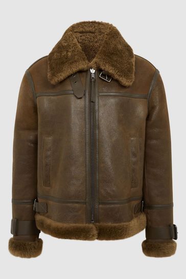 Buy Reiss Brown Daia Aviator Leather Jacket from Next United Arab