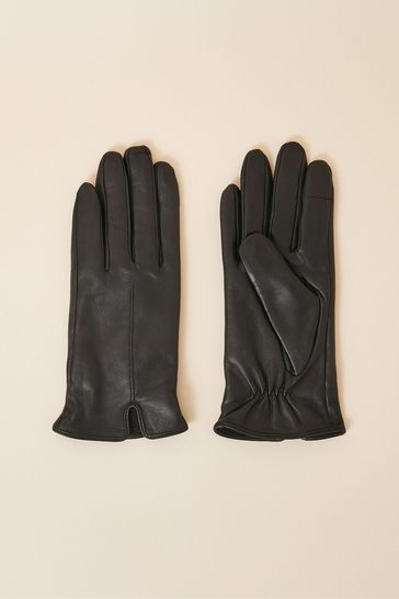 Accessorize Black Touchscreen Leather Gloves
