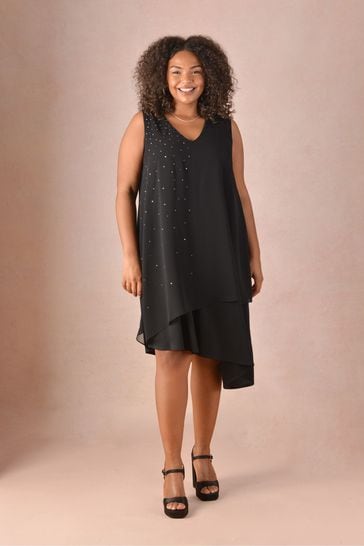 Live Unlimited Curve Black Asymmetric Layered Dress With Hotfix
