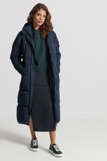 Superdry Eclipse Navy Microfibre Hooded Puffer Coat