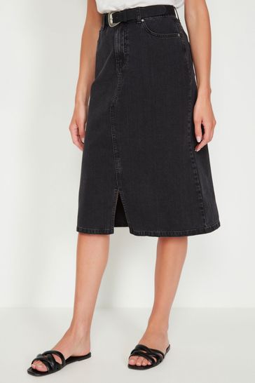 M&Co Black Denim Belted Skirt