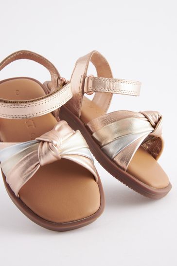 Buy Rose Gold Leather Knot Sandals from Next Luxembourg