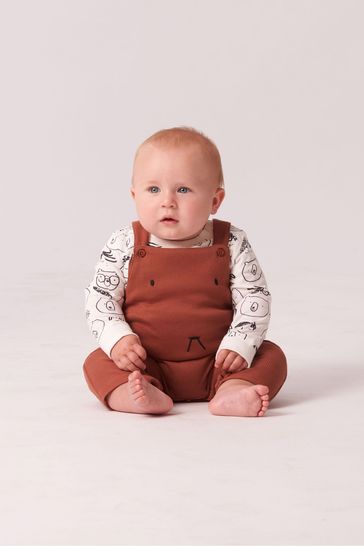 Angel & Rocket Brown Buzzy Dungarees With Long Sleeve T-Shirt
