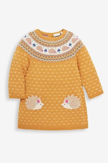 JoJo Maman Bébé Yellow Hedgehog Fair Isle Knitted Dress