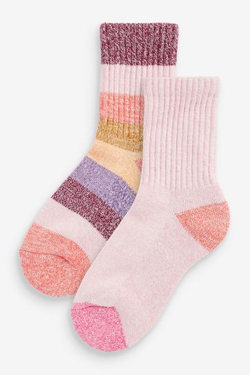 Buy Pink and Rainbow 2 Pack Cotton Rich Soft Marl Boot Socks from