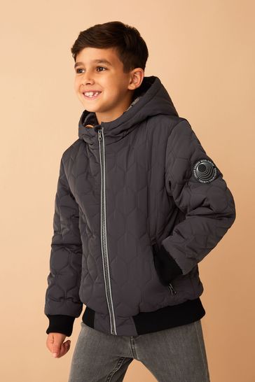 Buy F F Grey Quilted Hooded Bomber Jacket from Next Poland