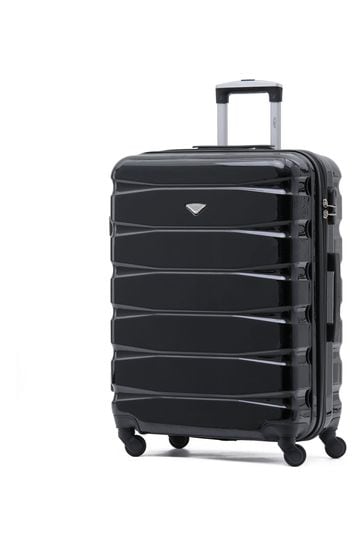 Flight Knight Black Gloss Medium Hardcase Lightweight Check In Suitcase With 4 Wheels