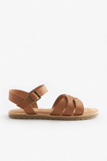 Tan Brown Wide Fit G Woven Leather Sandals