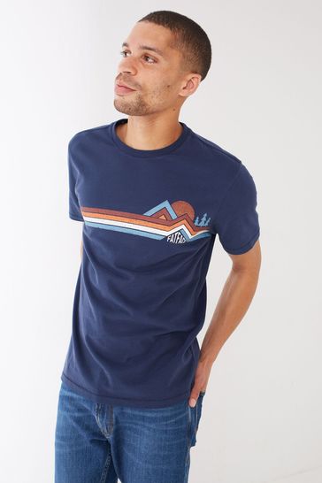 FatFace Blue Chest Stripe Graphic T-Shirt
