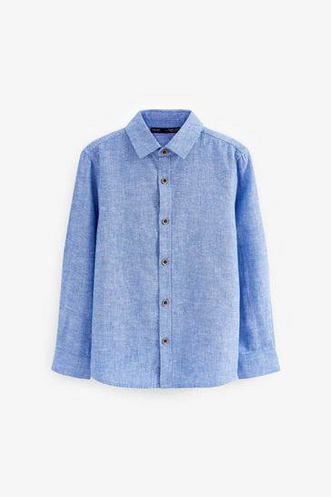 Blue Long Sleeve Linen Blend Shirt (3-16yrs)