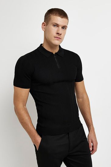 Black ribbed shop polo