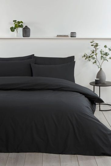 Charcoal Grey 100 Cotton 200 Thread Count Percale Plain Duvet Cover and Pillowcase Set