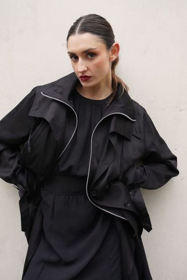 Religion Black Lightweight Waterfall Cotton Charisma Mac Trench Coat