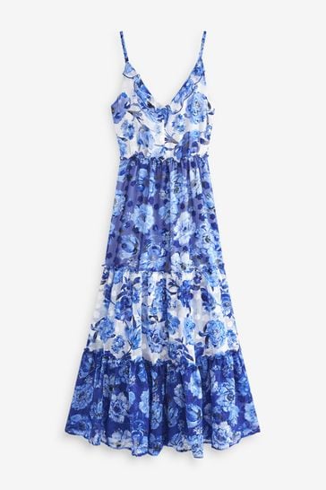 Blue and white ruffle dress online