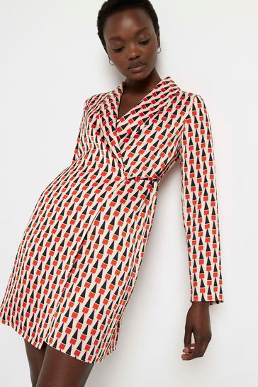 River island red print dress best sale