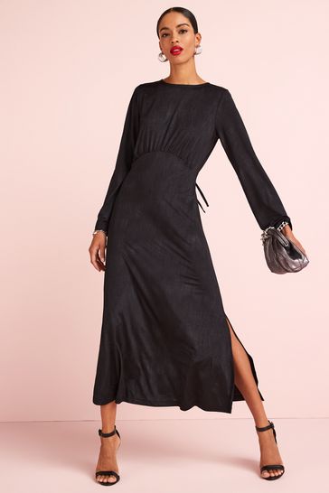 Buy Black Long Sleeve Satin Midi Dress from Next Luxembourg