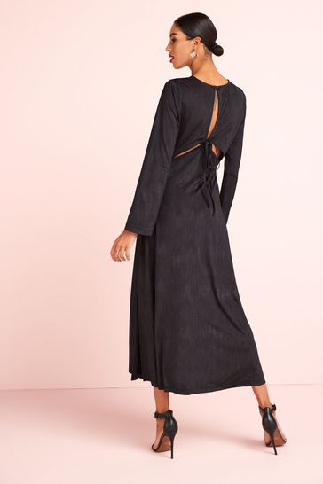 Buy Black Long Sleeve Satin Midi Dress from Next Luxembourg