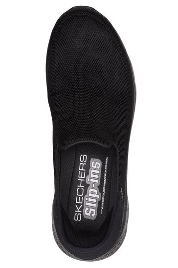 Black skechers 2025 men's slip on