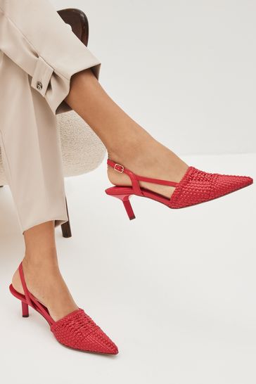 Red Forever Comfort Weave Slingback Heel Shoes