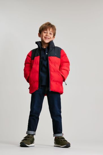 Joules Red Drew Waterproof Colourblock Padded Jacket