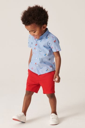 Red London Shirt, Short and Bowtie Set (3mths-7yrs)