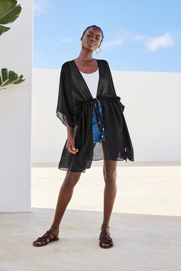 Buy Navy Blue Longline Tie Waist Cover Up from Next Luxembourg