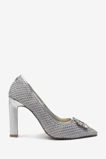 Moda in Pelle Silver Crystal Mesh Embellished Trim On Upper Heel Shoes
