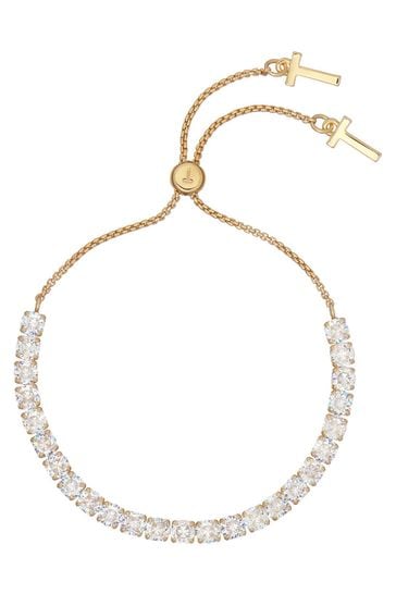 Ted Baker MELRAH: Rose Silver Tone Crystal Adjustable Tennis Bracelet For Women