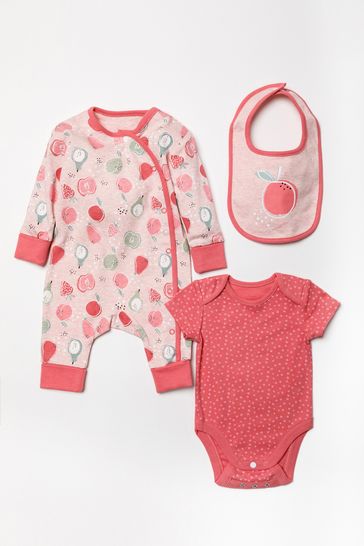 Homegrown Baby Pink Fruit Print Organic Cotton 3-Piece Gift Set