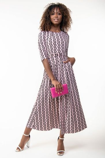 Jolie Moi Pink Pauline 3/4 Sleeve Maxi Dress