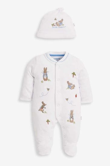 Buy JoJo Maman Bebe White Peter Rabbit Cotton Embroidered Baby Sleepsuit Hat Set from Next Norway
