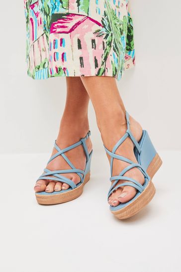 Buy Blue Forever Comfort Leather Asymmetric Strappy Wedges from