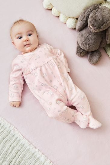 JoJo Maman Bébé Pink Bunny Pretty Cotton Baby Sleepsuit